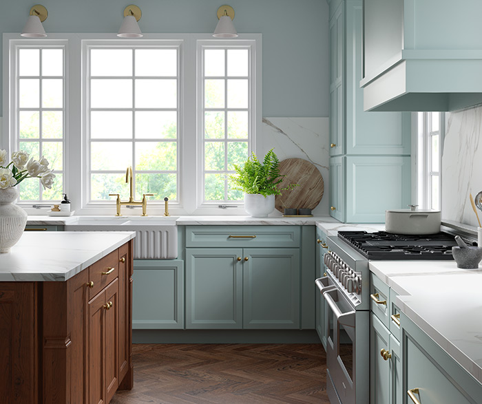 Custom Color Light Blue Kitchen Cabinets