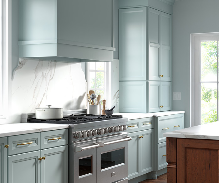 Custom Color Light Blue Kitchen Cabinets