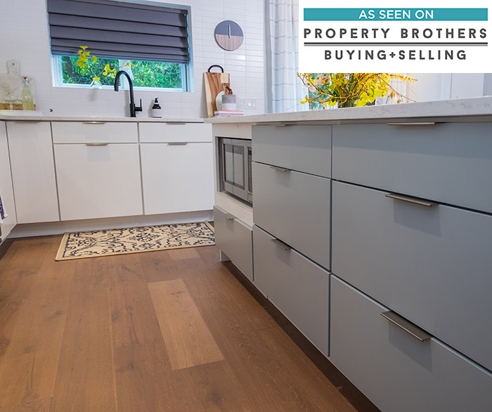 Contemporary White and Gray Kitchen Cabinets