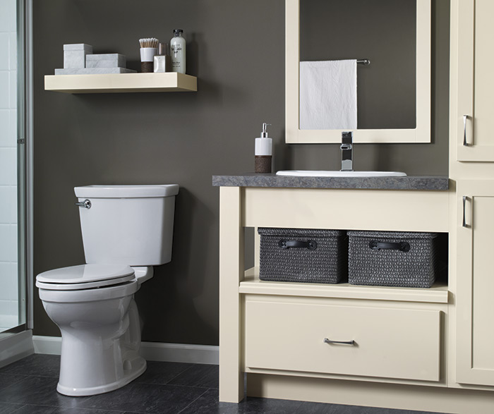 cream painted bathroom cabinets